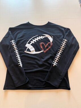 Womans Black Football Heart Graphic Long-Sleeve Tee